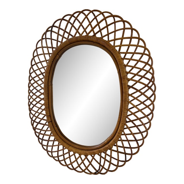 Italian Riviera 1960's Rattan Oval Mirror by Franco Albini For Sale