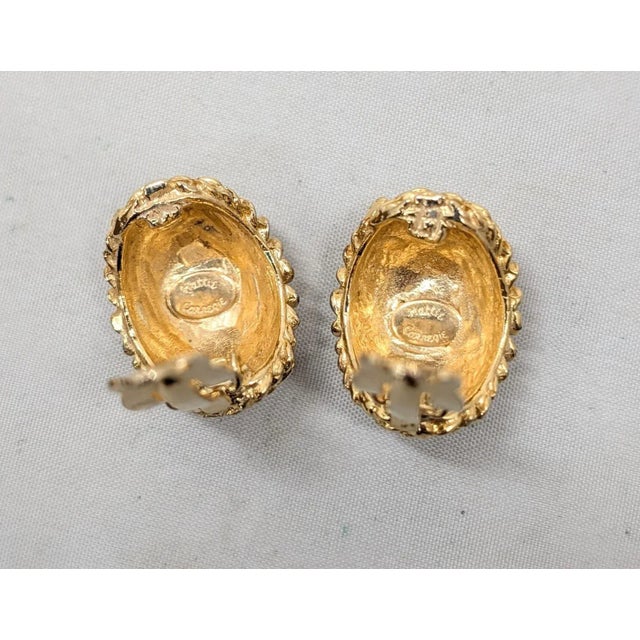 Metal Vintage 1960s Signed Hattie Carnegie Goldtone 3d Flower Half Hoop Clip Earrings-2 Pieces For Sale - Image 7 of 7