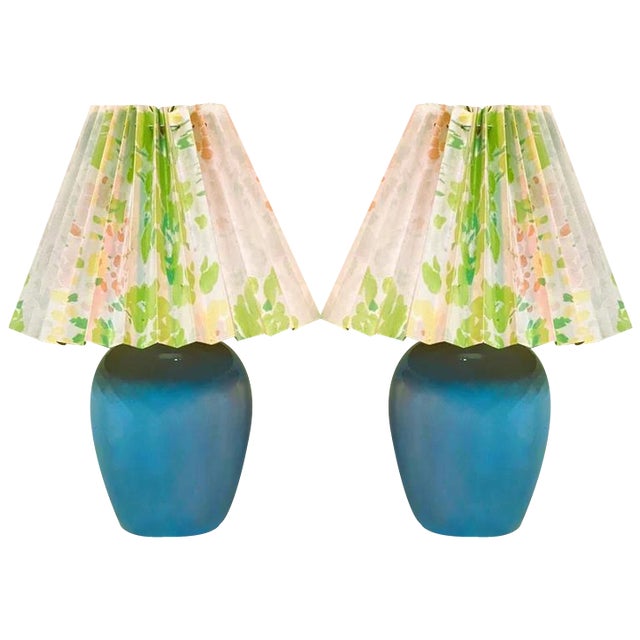 Vintage Blue Ceramic Table Lamps, Set of 2 For Sale