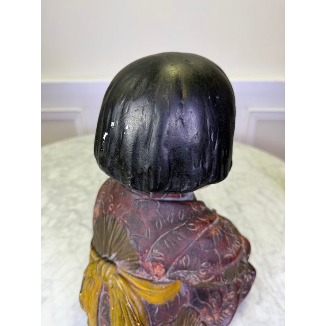 Printmaking Materials Antique 1930s Art Deco Esther Hunt Style Polychrome Chalkware Seated Asian Child Figurine For Sale - Image 7 of 9