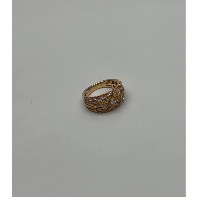 Contemporary Edwardian Style Diamond Bezel Filigree 14k Yellow Gold Vintage Details Band Ring For Sale - Image 3 of 11