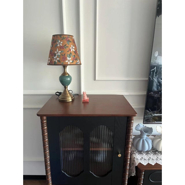 Green Orange Floral Fabric & Ceramic-Copper Lamp For Sale - Image 8 of 8