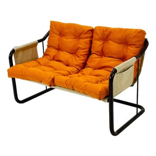 Bauhaus Tubular Canvas Sling Two-Seater Sofa, 1970s For Sale