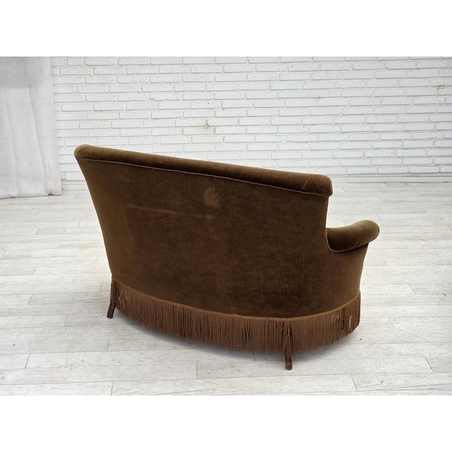 Wood Danish 2-Seater Sofa in Green Furniture Velour, 1960s For Sale - Image 7 of 18