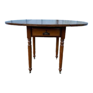 Early 20th Century Antique Federal Style Mahogany Drop Leaf. Side Table on Casters