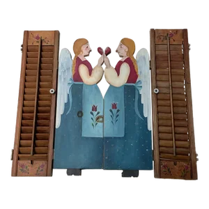 Enchanting 1930s French Country Hand-Painted Window Shutters With Charming Angels