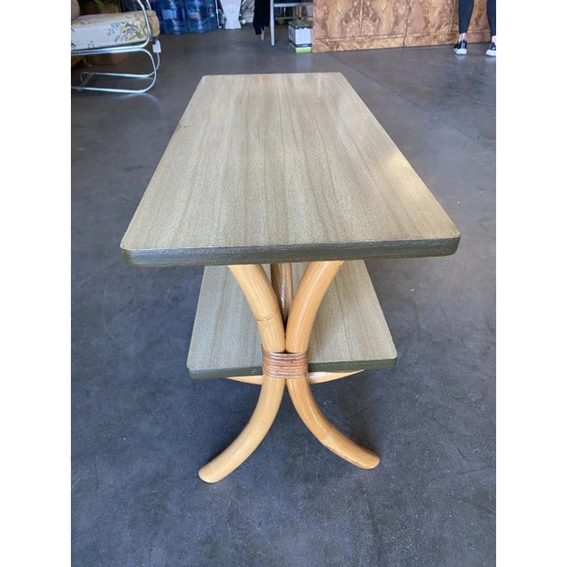 Mid-Century Modern Restored "Hour Glass" Two-Tier Rattan Side Table For Sale - Image 3 of 9