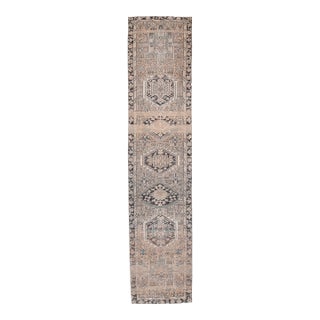 1970s Vintage Handmade Wool Cotton Beige Runner Rug For Sale