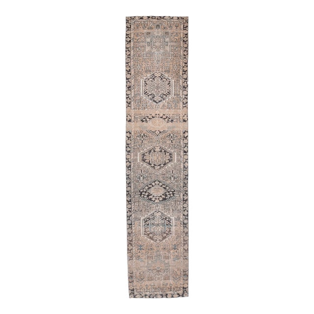 1970s Vintage Handmade Wool Cotton Beige Runner Rug For Sale