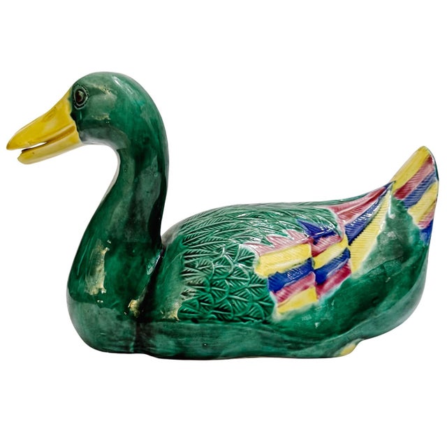 Mid 20th Century Mid 20th Century Chinese Emerald Green Glazed Ceramic Duck Figurines For Sale - Image 5 of 15