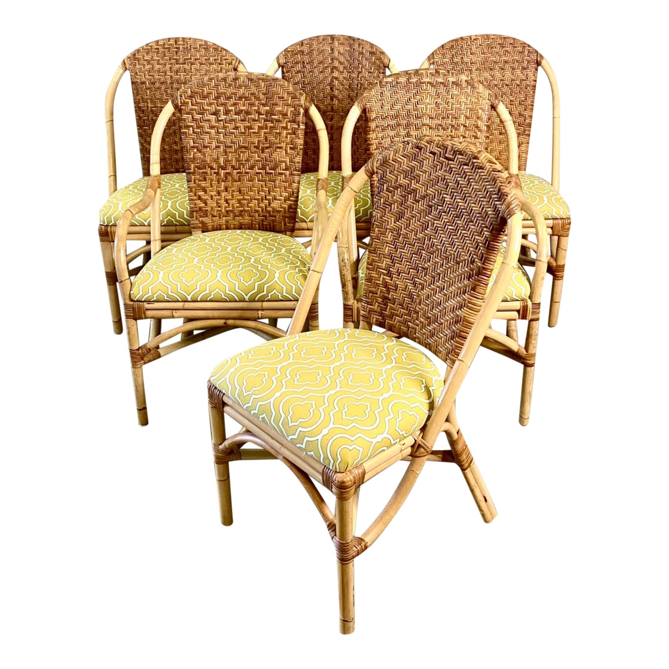 Vintage Coastal Woven Rattan Dining Chairs Set of 6 Chairish