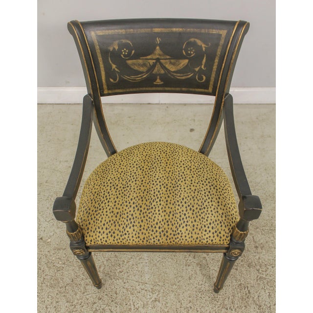 Age: Approx: 25 Years Old Details: Gold Urn Stenciled Back & Highlights Quality Construction Leopard Print Upholstered...