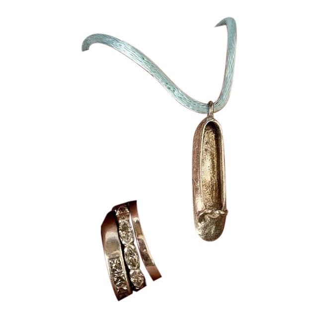 1970s Sterling Ballet Slipper Necklace For Sale