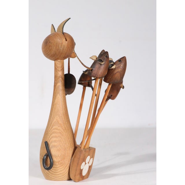 Mid 20th Century Mid 20th Century Wood Cat and Mouse Cocktail Hor d'Oeuvres Set For Sale - Image 5 of 9