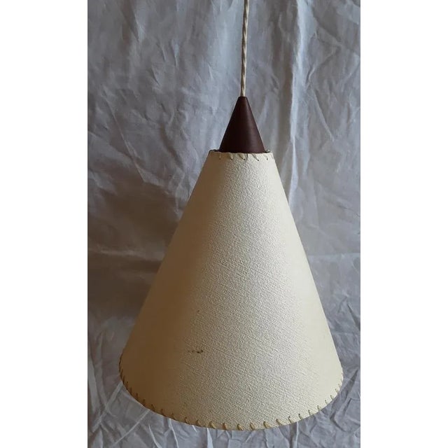 Vintage Height-Adjustable Ceiling Lamp with Mounting and Counterweight in Teak with a Cream-Colored Paper Screen, 1970s,...