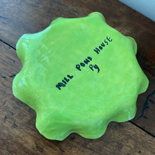 Mid 20th Century Vintage French Py Green Ceramic Lily Pad Decorative Plate For Sale - Image 5 of 5