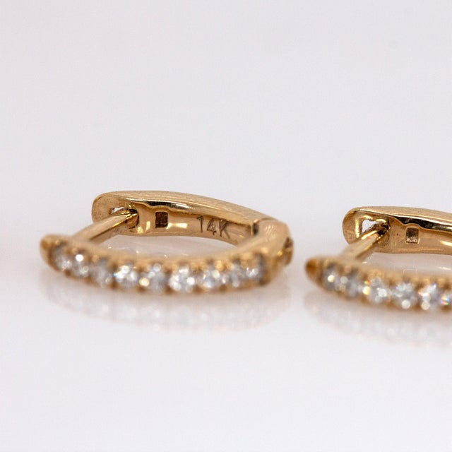 Contemporary 10mm Natural Diamond Huggie Earring in Solid 14k Yellow Gold - Everyday Jewelry, Pair For Sale - Image 3 of 5