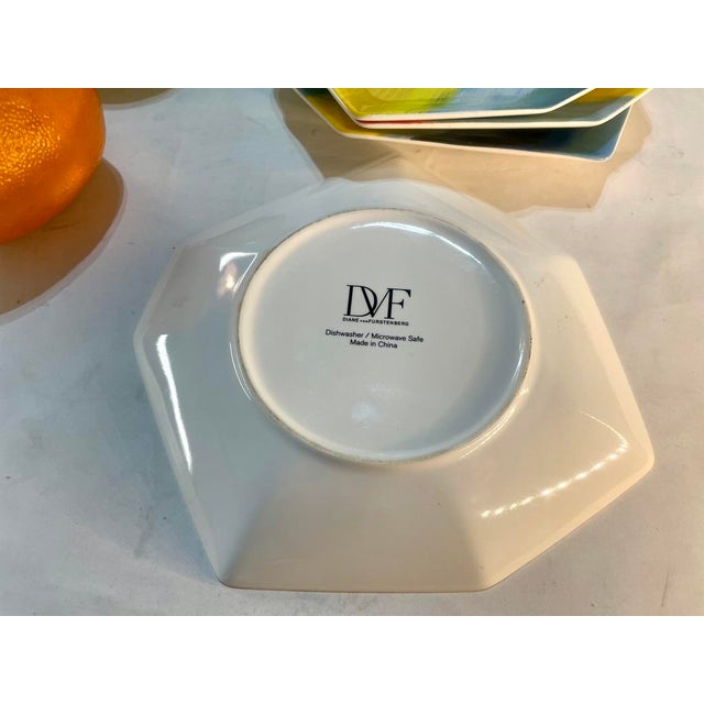 Diane von Furstenberg 1990s Diane Von Furstenberg Hexagonal "Power Stripe" Dessert Plates - Set of 4 For Sale - Image 4 of 6