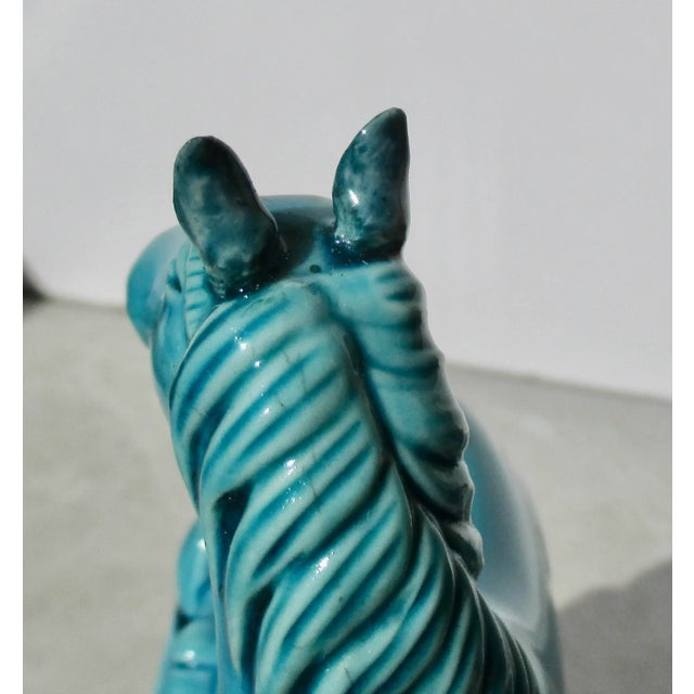Early 20th Century Vintage Turquoise Porcelain Horse on High Base For Sale - Image 5 of 8