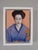 This oil painting on copper panel presents a figure adorned in a vibrant blue kimono, contrasting against a softly glowing...