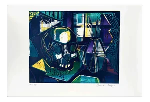 1960s Artist's Proof Abstract Purple Skull Still Life Print