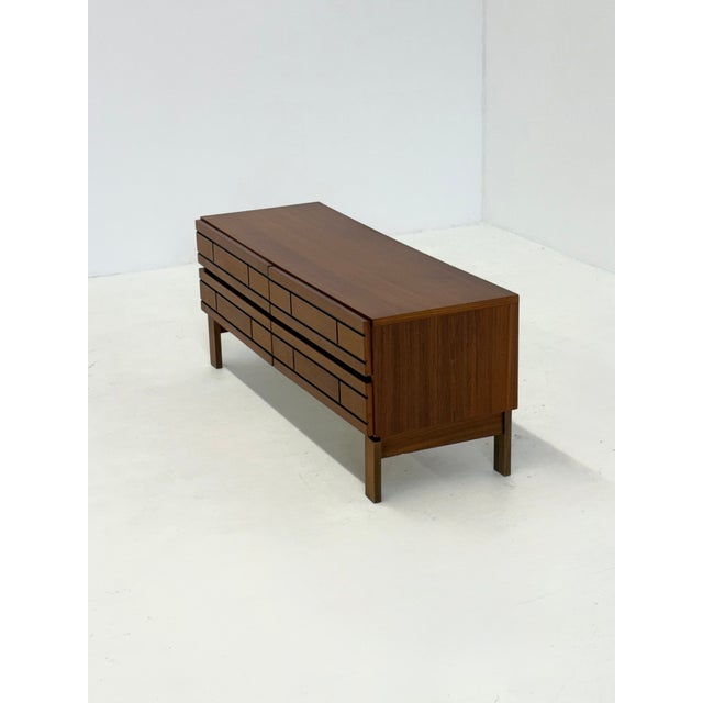 Italian Low Wooden Sideboard with Graphic Black Lines, 1970s For Sale - Image 4 of 10