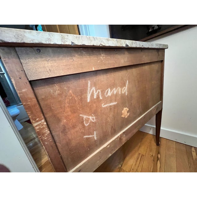 1920s Demi Lune Marquetry Inlaid Side Table with Marble Top For Sale - Image 10 of 10