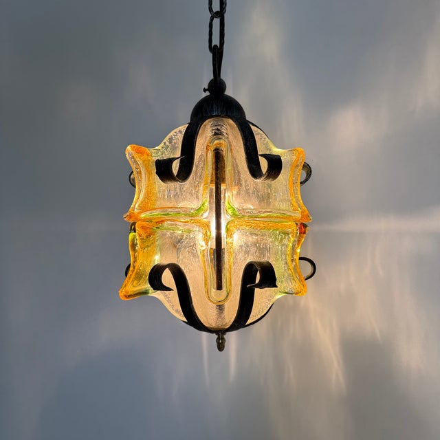 Brutalist Glass and Iron Hanging Lamp, 1970s For Sale - Image 4 of 17