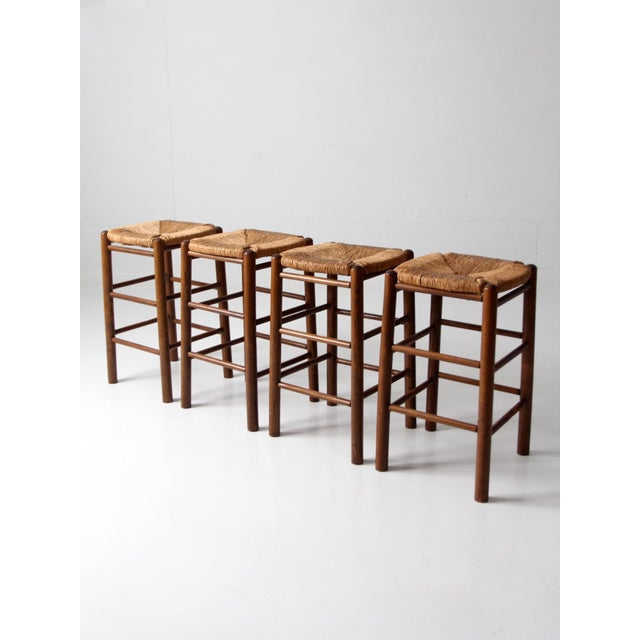 Mid 20th Century Mid-Century Rush Seat Stools Set of 4 For Sale - Image 5 of 18