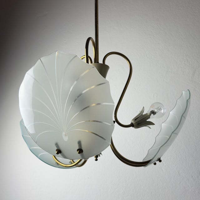 Antique Brass and Glass Chandelier in the style of Pietro Chiesa for Fontana Arte, Italy, 1930s For Sale - Image 9 of 18