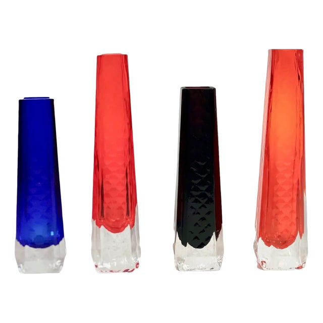 Sommerso Glass Vases from Veb Kunstglas Wasungen, 1970s, Set of 4 For Sale