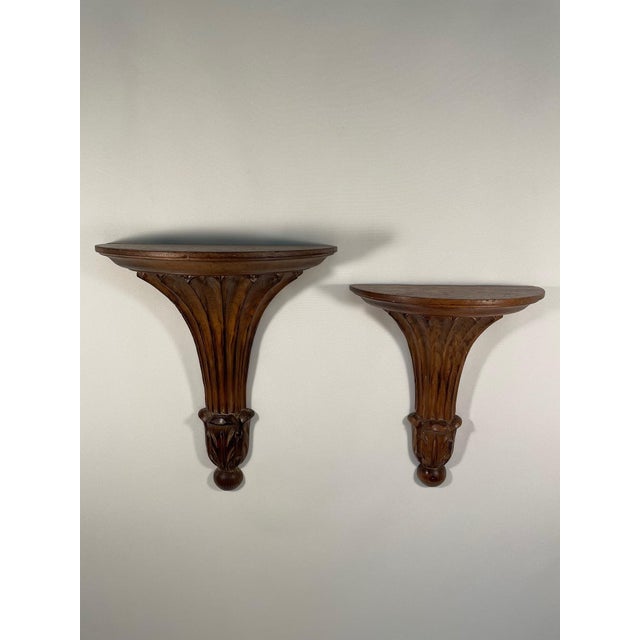 1950s Vintage Italian Wooden Wall Shelf Brackets - A Pair For Sale - Image 11 of 12