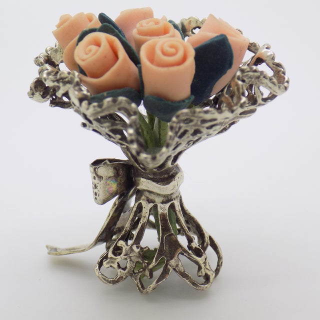 Silver Vintage Italian Handmade Genuine Silver & Salt Dough Flower Bouquet Figurine For Sale - Image 8 of 12