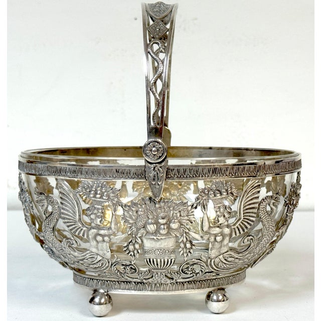 Empire Style Silver & Crystal Swing-Handle Basket /Sphinx Decoration, C. 1820 For Sale - Image 17 of 18