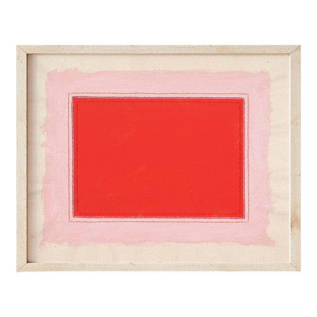 Bright Red & Pink Modern Abstract Art Print, 30 X 38 Print in Wood Frame For Sale