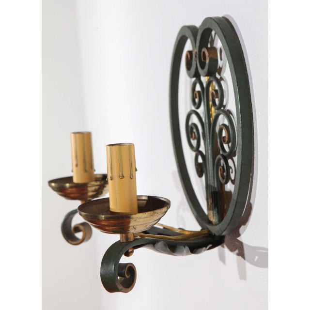 Metal 1940s French Moderne Double Candelabra Sconces - a Pair For Sale - Image 7 of 9
