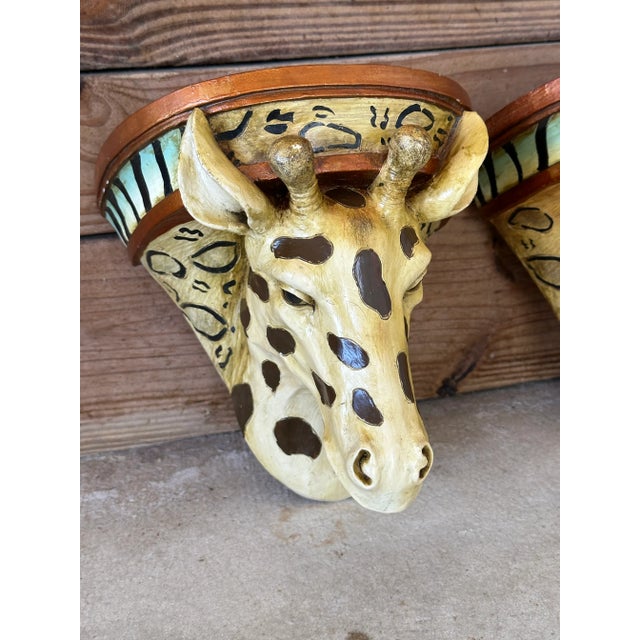 Traditional Vintage Sculptural Cast Resin Giraffe Decorative Wall Brackets-Pair For Sale - Image 3 of 12