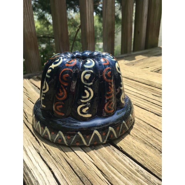 French Provincial French Blue Earthenware Cake Pudding Ceramic Mold, 20th Century For Sale - Image 3 of 6