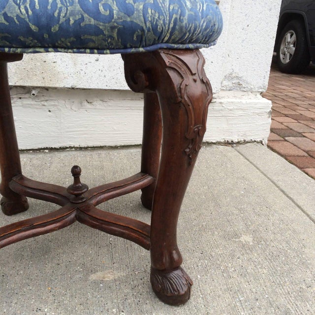 Italian Baroque Walnut Stool with Fortuny Upholstery For Sale - Image 10 of 10
