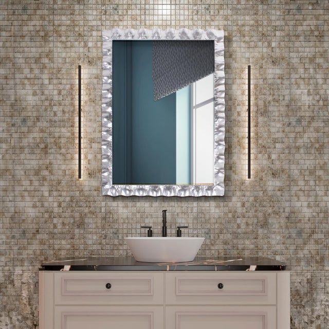 La Bailadora Bright Silver Ruffled Metal Vanity Mirror For Sale - Image 11 of 11