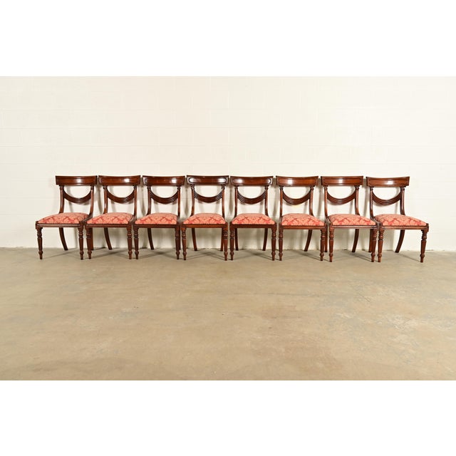 A gorgeous set of eight Italian Provincial or English Regency style dining chairs In the manner of Baker Furniture USA,...
