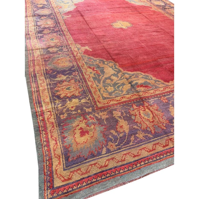 1920s 1920s Red Ground Donegal Medallion Antique European Arts & Crafts Large Wool Rug For Sale - Image 5 of 7