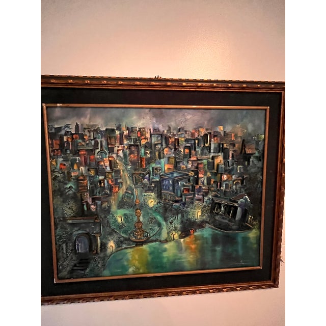 Mid-Century Modern Vintage Signed Remington Dimensional Mixed-Media Cityscape on Board For Sale - Image 3 of 12