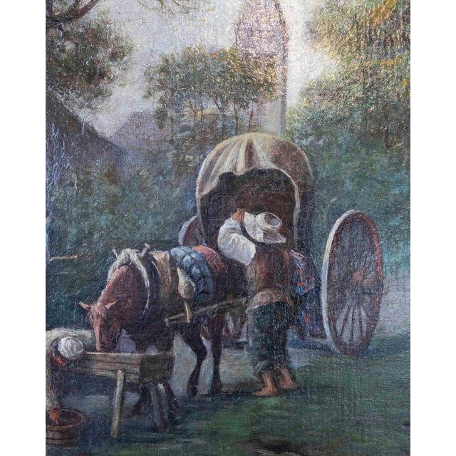 18th Century Flemish 18th Century Oil on Canvas, Suburban Street with Wayfarers For Sale - Image 5 of 12