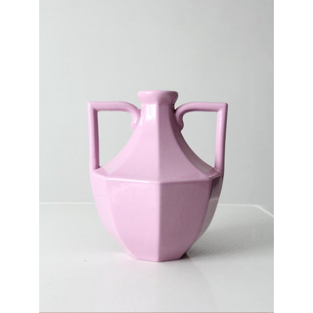 Shabby Chic Vintage Lavender Postmodern Double Handle Ceramic Vase For Sale - Image 3 of 14