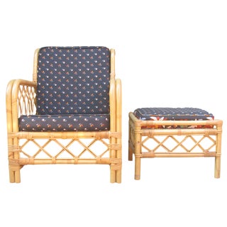 Ficks Reed Bamboo Chair & Ottoman / Side Table For Sale