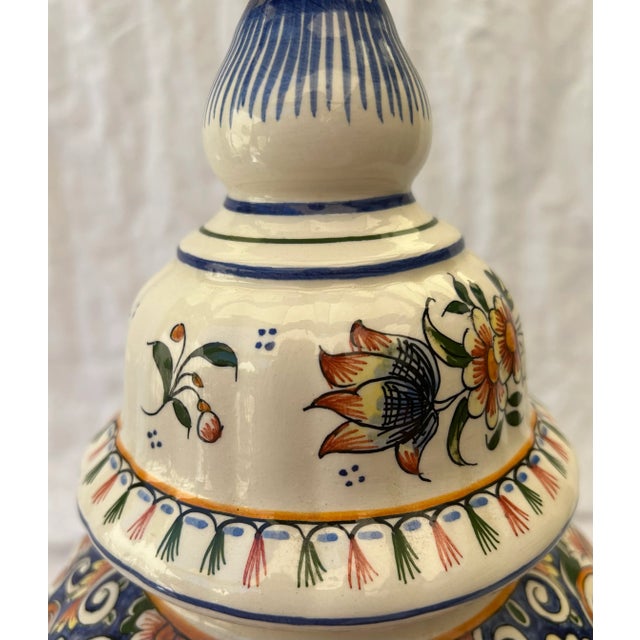 Terra Cotta Boho Chic Hand Painted Floral Ginger Jar Table Lamp For Sale - Image 8 of 8
