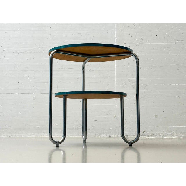 Silver Bauhaus Loop Table with Petrol-Colored Resopal Coating, 1960s For Sale - Image 8 of 17