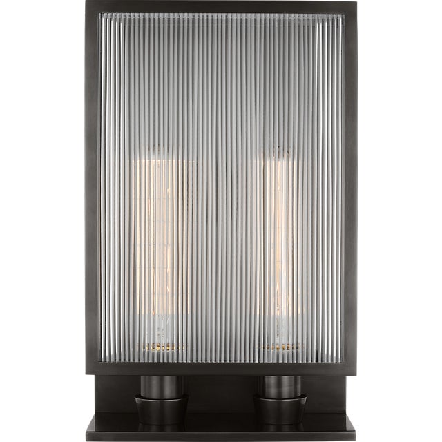York 16" Double Box Sconce in Bronze with Clear Ribbed Glass Designer: Barbara Barry Finish: Bronze Height: 16.25" Width:...