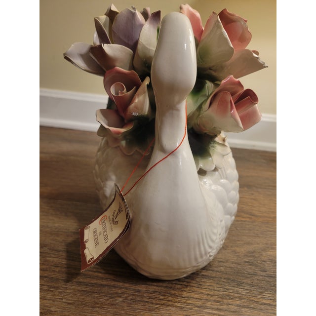 1970s Vintage Capodimonte Porcelain Swan Floral Centerpiece Made in Italy W/ Original Tag For Sale - Image 5 of 8